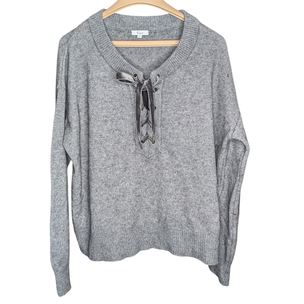 Rails Olivia Ash Gray Wool Cashmere Lace Up Sweater Women's M
